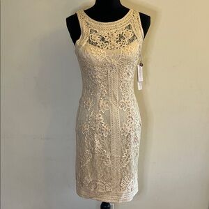 Sue Wong Ivory Floral Lace Midi Dress